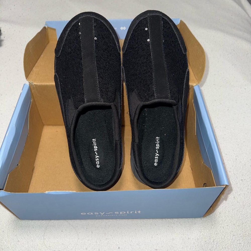 Easy Spirit Women’s Black Sparkle Slip Ons